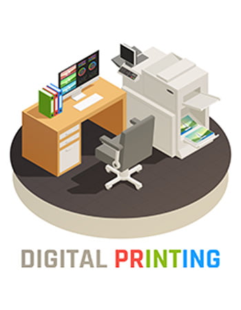 Printer, table and chair to demonstrate that we use modern printing technologies