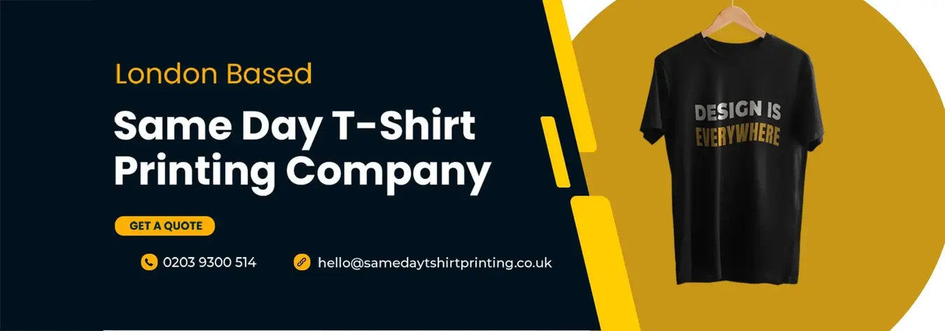 A-tshirt-and-text-saying-London-Based-Same-Day-TShirt-Printing-Company